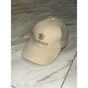 VINTAGE Suzuki Logo Snapback Hat Cap Tan Biker Trucker Mesh Cars Golf Japan Mens